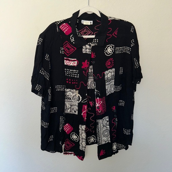 C.M. Shapes Abstract‎ Print Button Down Short Sleeve Blouse 2X Vintage 80s - Picture 1 of 5